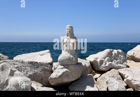 Pirano, Slovenia, sculture di roccia del litorale adriatico Foto Stock