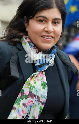 Westminster, Londra, 11 settembre 2019. Sayeeda Warsi Baronessa Warsi, conservatore, membro della Camera dei Lords, lascia le Case del Parlamento. Credito: Imageplotter/Alamy Live News Foto Stock