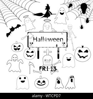 Halloween in bianco e nero e a colori bianco illustrazioni vettoriali Illustrazione Vettoriale