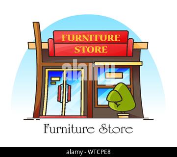 Negozio di mobili o store, edificio per arredamento Illustrazione Vettoriale