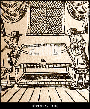 Secolo XVII giochi e passatempi in Gran Bretagna - una xilografia dal tempo che mostra persone giocare table-croquet Foto Stock