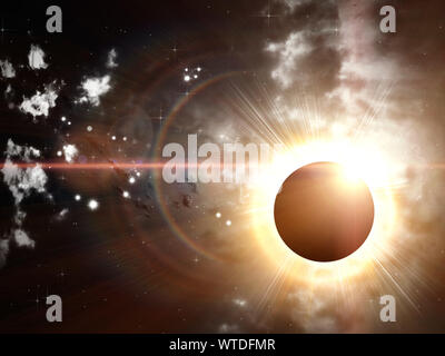 Abstract eclissi solare sfondo con 3d reso flares. Foto Stock