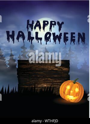 Zucche di Halloween sotto il chiaro di luna Illustrazione Vettoriale