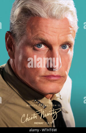 Data di rilascio: novembre 8, 2019 Titolo: Midway STUDIO: Direttore: Roland Emmerich trama: la storia della Battaglia di Midway, detto il leader e i marinai che hanno combattuto. STARRING: Woody Harrelson come Admiral Chester Nimitz. (Credito Immagine: © Lionsgate/Entertainment Immagini) Foto Stock