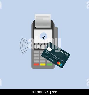 Isometrica terminale POS conferma il pagamento con carta di debito carta di credito. Illustrazione Vettoriale in design piatto. nfc pagamenti concept Illustrazione Vettoriale