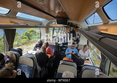 Foto di Tim - bracciale 4 & 5 Gennaio 2019 - Tranz Alpine del viaggio in treno da Greymouth a Christchurch, e il giorno successivo di ritorno, Nuova Zelanda: carrelli Foto Stock