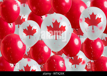 Il bianco e il rosso di palloncini con canadese di foglie di acero Foto Stock