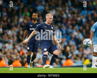 Manchester, Regno Unito. Undicesimo Sep, 2019. ; Etihad Stadium e Manchester, Lancashire, Inghilterra; Vincent Kompany Testimonial, Manchester City leggende versus Premier League tutte le stelle XI; Paul Scholes della Premier League All-Stars XI - solo uso editoriale. Credit: Azione Plus immagini di sport/Alamy Live News Foto Stock