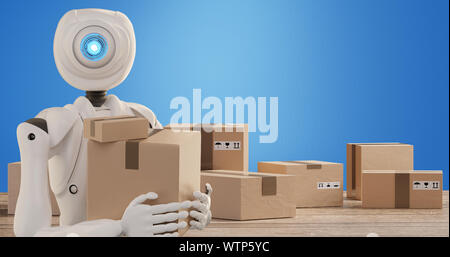 Robot autonomo offre pacchetti 3d-illustrazione Foto Stock