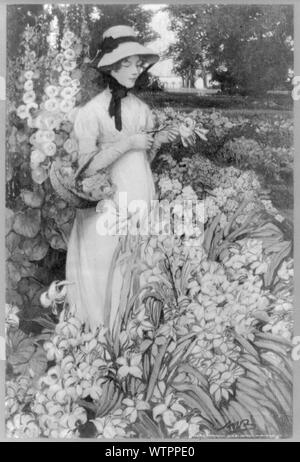 La sig.ra Eleanor Parke (Custis) Lewis, stando in piedi in mezzo a fiori Foto Stock