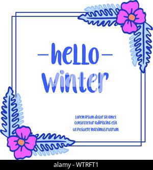 Foglie d'inverno colori blu e telaio ghirlanda, ciao inverno. Vettore Illustrazione Vettoriale