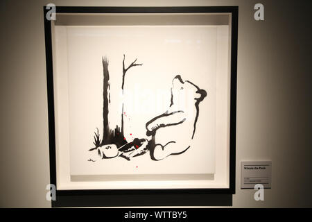 Sydney, Australia. 12 settembre 2019. L'ARTE DI BANKSY vetrine 80 opere originali associati, probabilmente, la più intrigante e discusse artista nella storia moderna. Questi private a pezzi di Banksy, le opere di tele includono, serigrafie e sculture. L'ARTE DI BANKSY ha già generato entusiasmo internazionale quando ha visitato Melbourne, Tel Aviv, Auckland, Toronto e Miami, e ora questa mostra unica arriva a Sydney per un periodo limitato di stagione. Credito: Richard Milnes/Alamy Live News Foto Stock