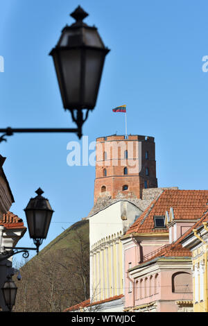 Gedimino Torre. Gedimino Tower è un importante membro e storico simbolo della città di Vilnius e di Lituania stessa. Foto Stock