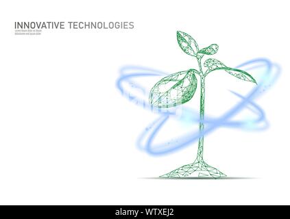 Impianto germoglio effetto incandescente. Bassa poli 3D poligonale bellezza ecologici ingredienti cosmetici. Supplemento naturale foglia sana illustrazione vettoriale Illustrazione Vettoriale