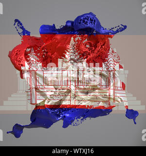 3D rendering di una Cambogia bandiera del paese in un fluido liquido. Foto Stock