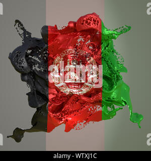 3D rendering di un paese Afghanistan flag in un fluido liquido. Foto Stock