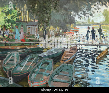 I bagnanti a La Grenouillere dal francese pittore impressionista Claude Monet presso la National Gallery di Londra, Regno Unito Foto Stock