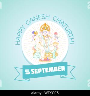 Calendario per ogni giorno su settembre 5 biglietto di auguri. Holiday - Happy Ganesh Chaturthi . Icona di stile lineare Illustrazione Vettoriale