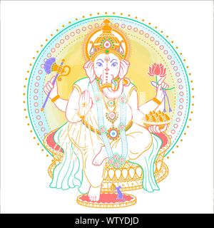 Signore Ganesh. Ganesh Puja. Ganesh Chaturthi. Esso viene usato per le cartoline, stampe, tessili, tattoo. Illustrazione Vettoriale