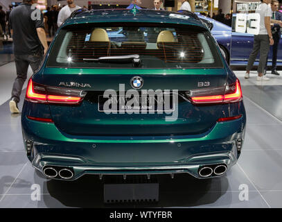 Francoforte, Germania. 26 Mar, 2017. La casa automobilistica tedesca alpina visualizza la BMW Alpina B3 Touring Allrad SWITCH-Tronic al 2019 Internationale Automobil-Ausstellung (IAA). (Foto di Michael Debets/Pacific Stampa) Credito: Pacific Press Agency/Alamy Live News Foto Stock