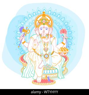 Signore Ganesh. Ganesh Puja. Ganesh Chaturthi. Esso viene usato per le cartoline, stampe, tessili, tattoo. Icona di stile lineare Illustrazione Vettoriale