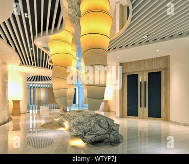 3D render. Hotel reception e l'atrio interno. Foto Stock