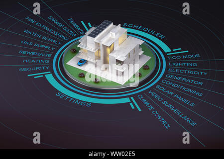 Moderne smart house con infographics. Il rendering 3D Foto Stock