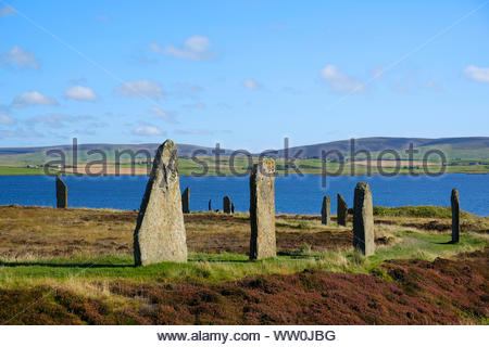 Anello di Brodgar Orkney, un henge neolitica e il cerchio di pietra monumento, isole Orcadi Scozia Scotland Foto Stock