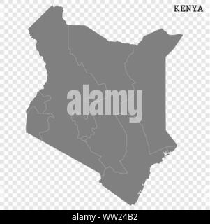 Alta qualità mappa del Kenya con i confini delle regioni Illustrazione Vettoriale