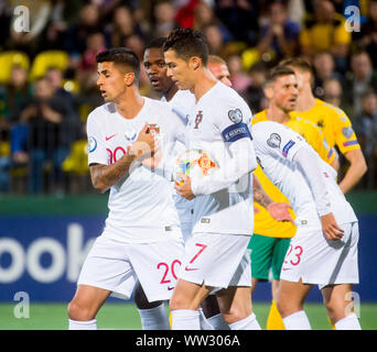 La Lituania, Vilnius - 10 Settembre 2019: i giocatori del Portogallo celebrare durante UEFA EURO 2020 turno di qualificazione Gruppo B partita di calcio tra Lithua Foto Stock