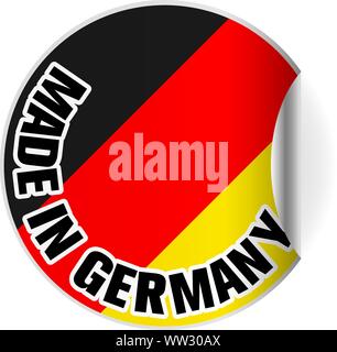 Round Made in Germany adesivo o badge con bandiera tedesca, un lato avvolto a ricciolo illustrazione vettoriale Illustrazione Vettoriale