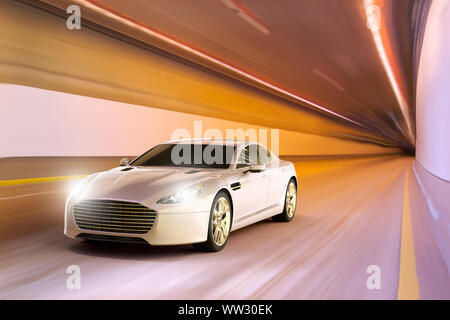 Sport auto in movimento all'interno di un tunnel Foto Stock