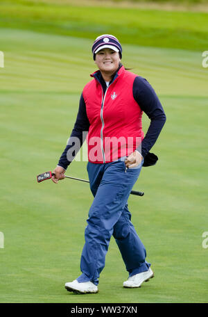 Auchterarder, Scotland, Regno Unito. Il 12 settembre 2019. Ultimo giorno di pratica a 2019 Solheim Cup su Centenary a Gleneagles. Nella foto; Angelo Yin sorride il suo proactice round. Iain Masterton/Alamy Live News Foto Stock