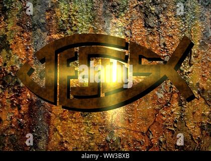 Gesù vive Gesù salva e il pesce icthus il segno per i credenti Foto Stock