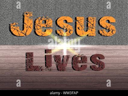 Gesù vive Gesù salva e il pesce icthus il segno per i credenti Foto Stock