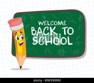 Un Felice matita con ritorno a scuola Lavagna Verde Illustrazione Vettoriale