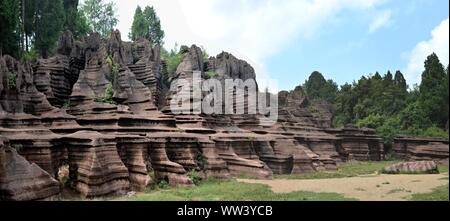 La pietra rossa la Foresta Nazionale dei Geoparchi, noto anche come montagna Guzhang situato nella provincia del Hunan, Cina. Il parco è stato classificato come AAA scenic area della Cina Foto Stock