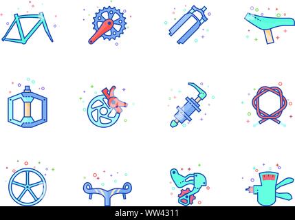Parte di bicicletta serie di icone a colori piatti stile. Illustrazione Vettoriale. Illustrazione Vettoriale