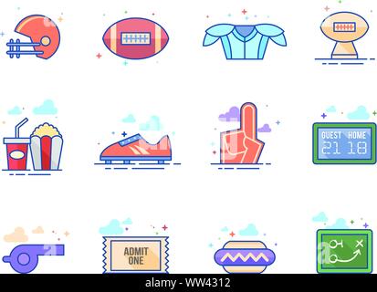 American Football Icona serie a schermo piatto a colori e stile. Illustrazione Vettoriale. Illustrazione Vettoriale