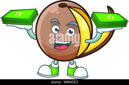 Con denaro borsa carino bambangan frutto in mascotte cartoon Illustrazione Vettoriale