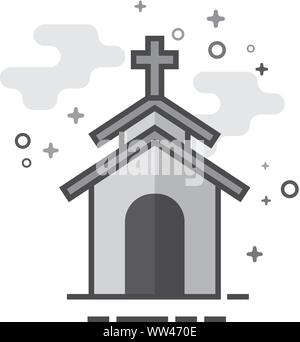 Icona della chiesa in flat delineato lo stile in scala di grigi. Illustrazione Vettoriale. Illustrazione Vettoriale