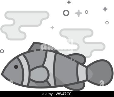 Pesce pagliaccio icona nel piano delineato lo stile in scala di grigi. Illustrazione Vettoriale. Illustrazione Vettoriale