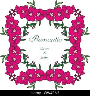 Scheda progettazione romantica con decorazione di fiori viola telaio. Vettore Illustrazione Vettoriale