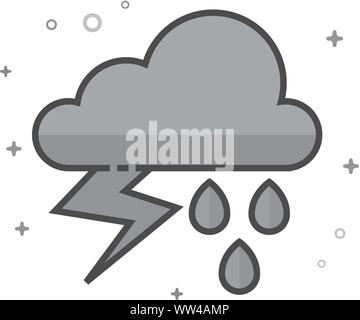 Meteo nuvoloso storm icona in flat delineato lo stile in scala di grigi. Illustrazione Vettoriale. Illustrazione Vettoriale