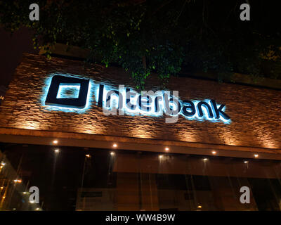 Logo interbank, una delle due grandi banche in Lima Peru Foto Stock
