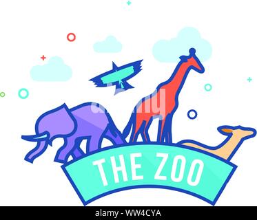 Lo Zoo di icona di gate in delineato schermo piatto a colori e stile. Illustrazione Vettoriale. Illustrazione Vettoriale