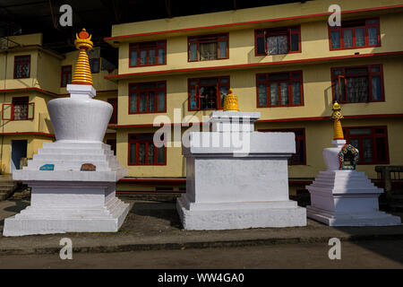 Vista del Do Drul chortens in Gangtok nello stato del Sikkim in India Foto Stock