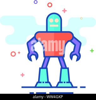 Robot giocattolo icona nel delineato schermo piatto a colori e stile. Illustrazione Vettoriale. Illustrazione Vettoriale