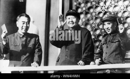 Lin biao, mao zedong, Zhou Enlai a Pechino, 4 ottobre 1967 Foto Stock