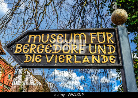 Cartello per il museo per Bergedorf e Vier- und Marschlande nel castello a Bergedorf, Amburgo, Germania, Europa Foto Stock